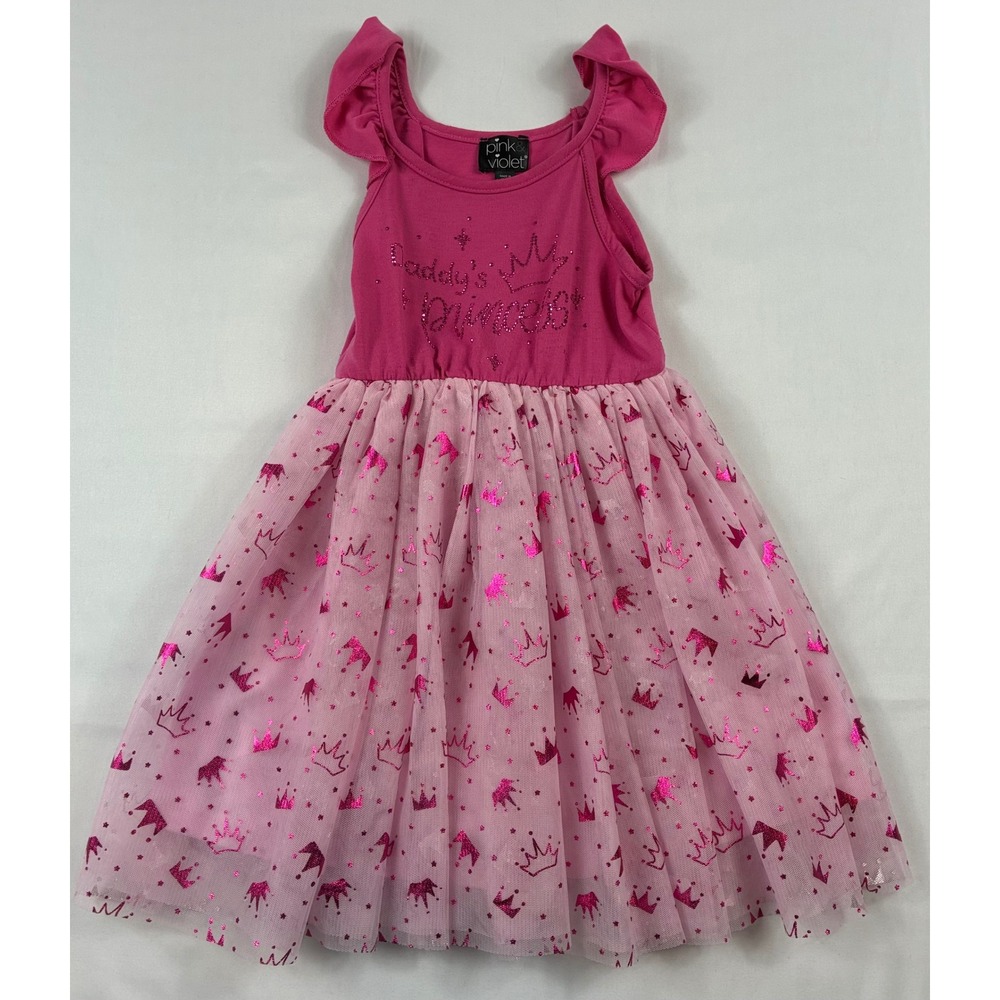 Pink & Violet Tutu Dress Girls Size 4 Pink Daddy's Princess Crown Foil Tulle
